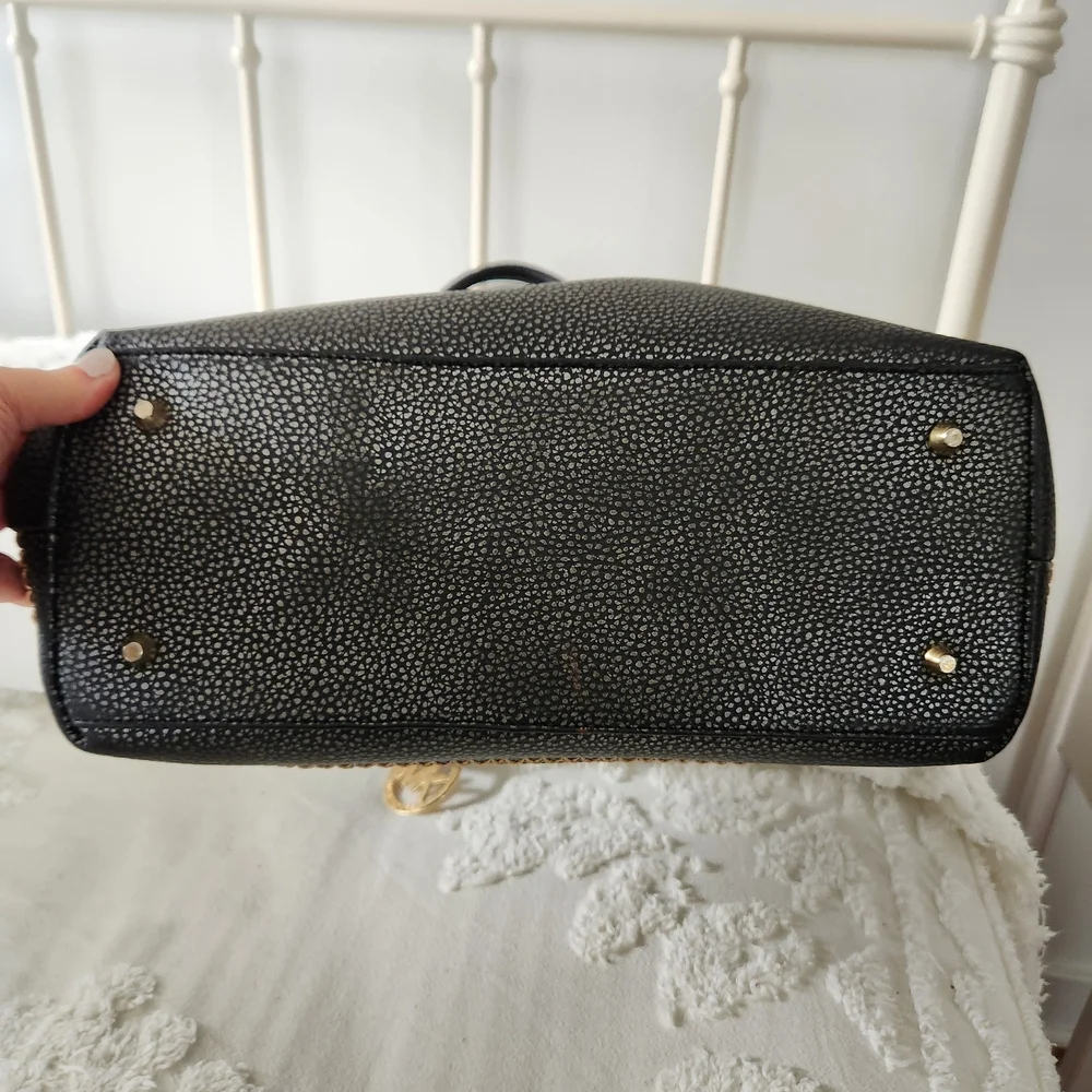 Michael Kors Black Pebbled Leather Satchel with Gold Hardware 22 Inch Straps